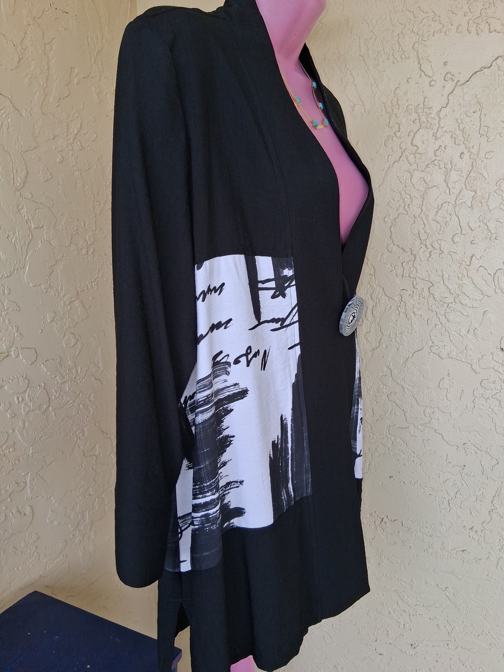 Black and White Open Front Women's Light Jacket/Cover - Picture 2 of 7